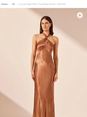 Shona Joy Copper Satin Halter Twist Maxi Dress